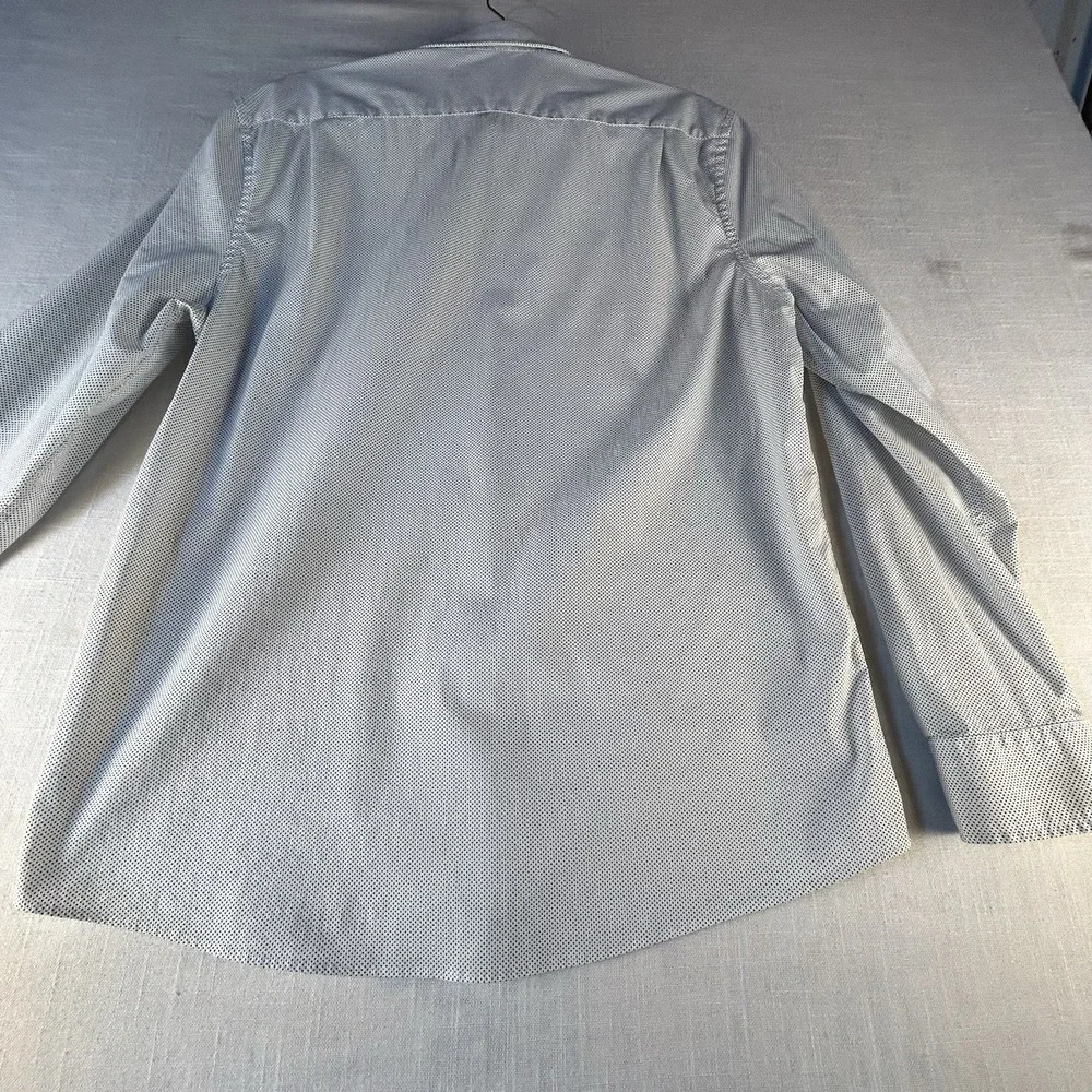 Dunning Dress Shirt Mens Large White Dot Long Sleeve Button-Up‎ Stretch Reg Fit